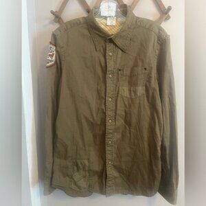 55DSL Diesel army style shirt with grommets and raw hem patch details M cotton